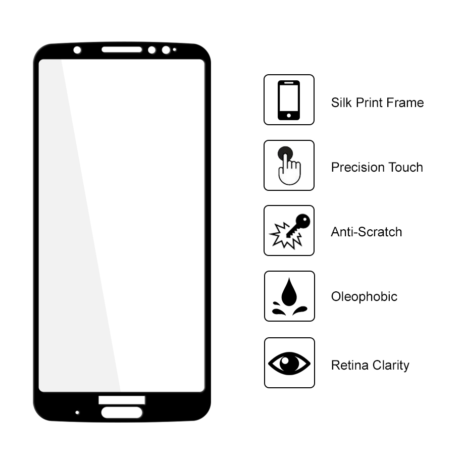 Full Coverage Tempered Glass Screen Protector for Motorola Moto G6 Plus - Black